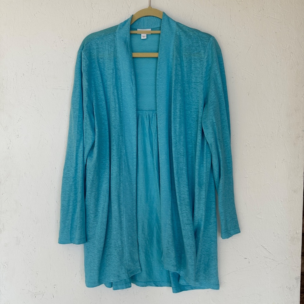 J. Jill 100% Linen Teal Cardigan and T-shirt combo Size Medium